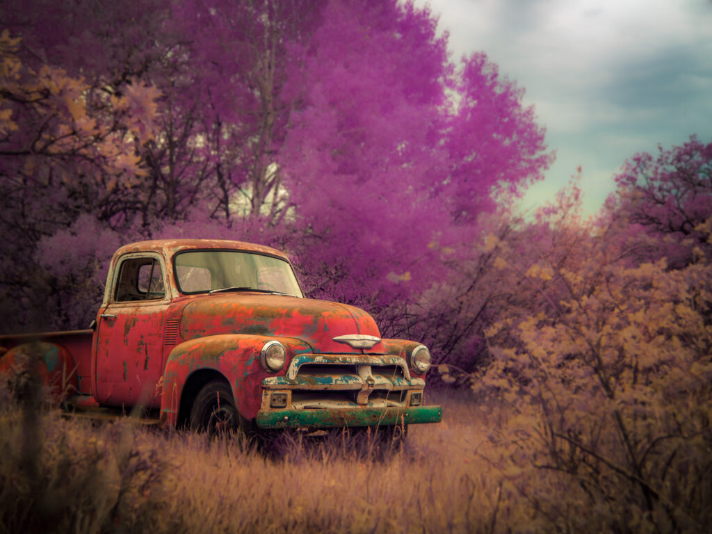 Infrared photos of an abandoned pickup in southern Colorado.