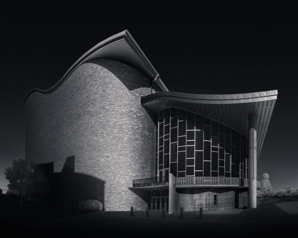 Creating a fine art black and white image of the Globe-News Center for the Performing Arts in Amarillo.