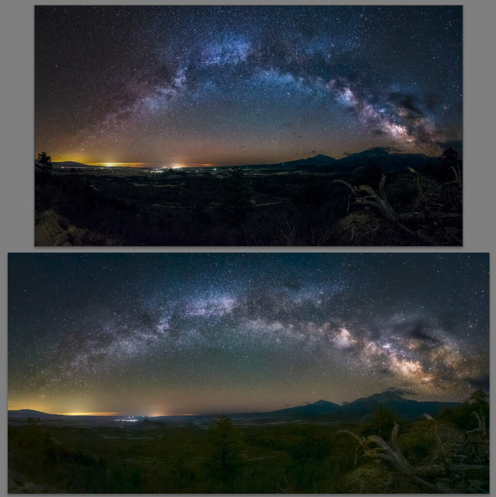Milky Way Panorama Processing  a6000, astrophotography, Colorado, Cuchara, La Veta, lightroom, Milky Way, Milky Way Arch, panorama, photography, Photoshop, Sony, Spanish Peaks